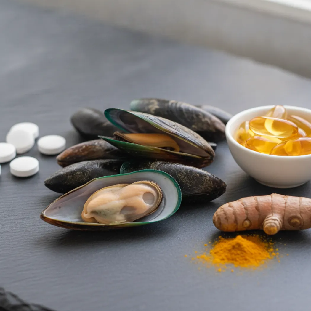 Actifs articulaires du Balto Articulations : moule verte, capsules d'oméga-3, curcuma et glucosamine