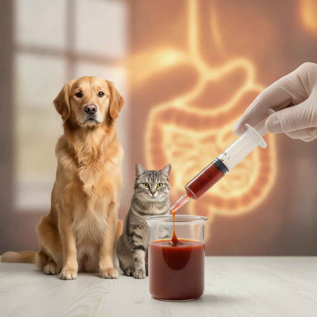 Seringue doseuse prélevant le Certivet Ysonis Protect pour soutenir la digestion d'un chien et d'un chat