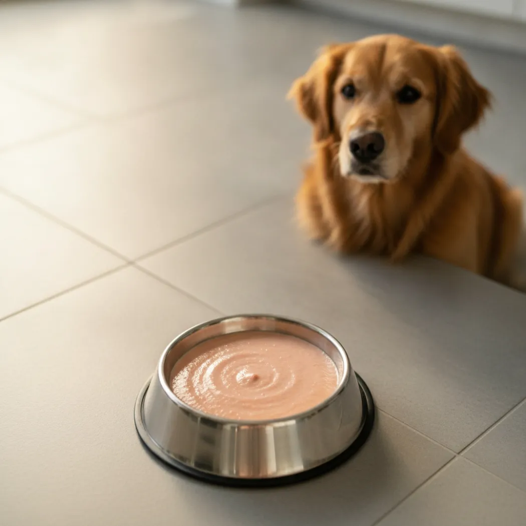 Pâtée Monge Gastrointestinal servie dans une gamelle pour chien à digestion sensible