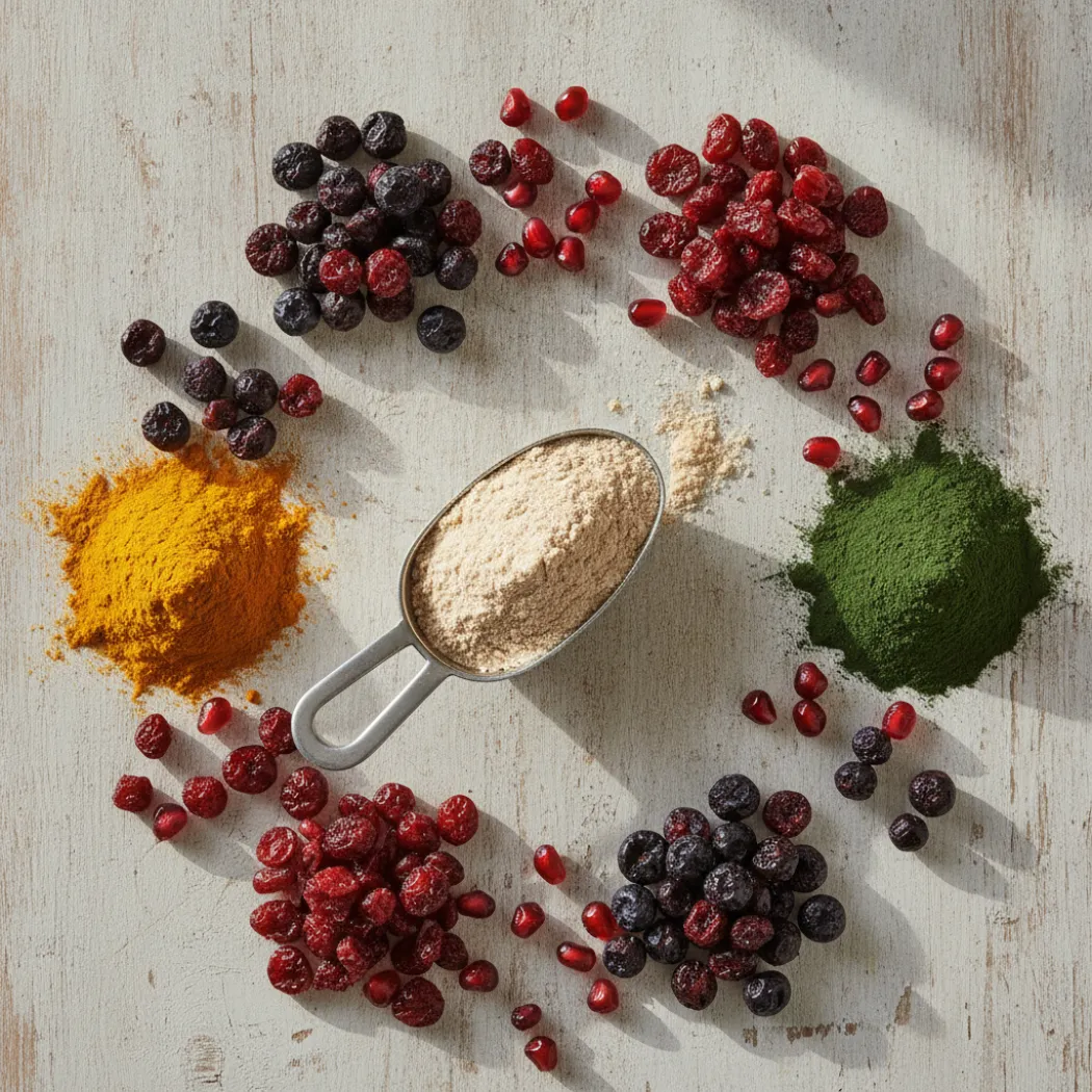 Super-aliments naturels du Vetlabs Santé & Longévité pour chien : cranberry, myrtille, curcuma et spiruline